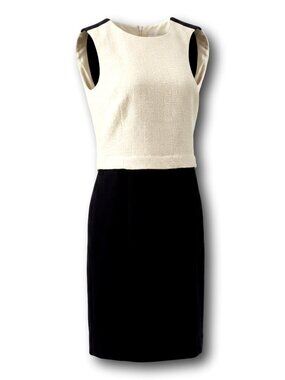 Tory Burch Natasha Black Ivory Textured Wool Blend Work Office Dress Size 6